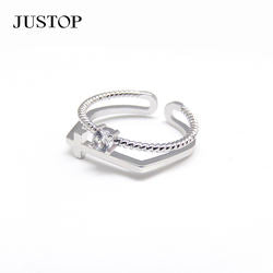 Fashion Women Brass Plated Silver Cross Diamond Zircon Double Ring Jewelry Wholesale