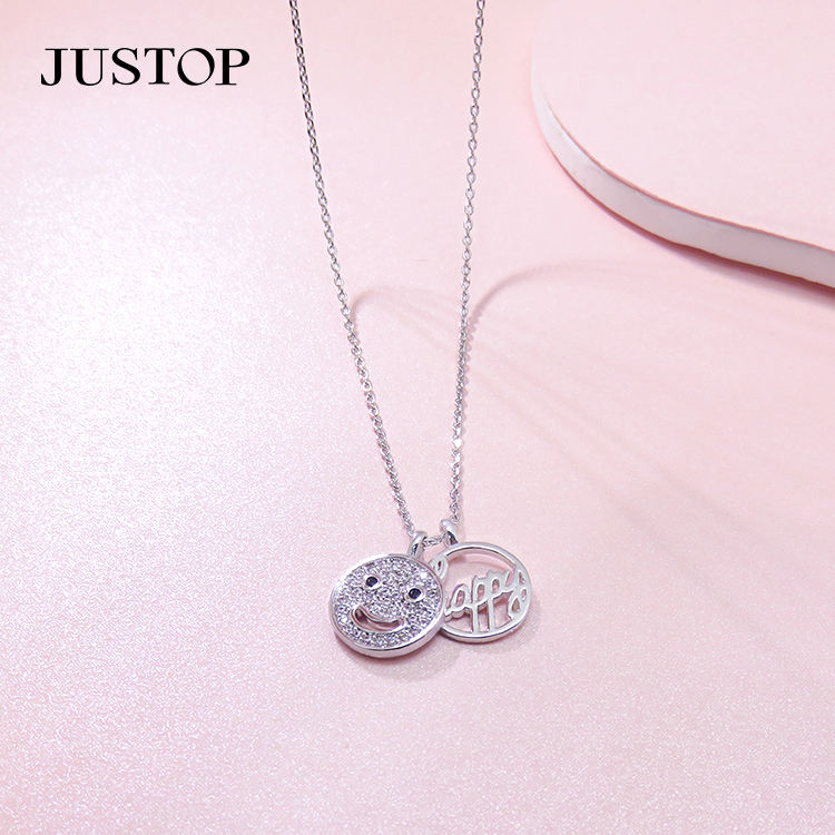 New Design Women Chain Hip Hop Punk Style Smile Face Fashion Silver Quality Pendant Chain Button Necklace